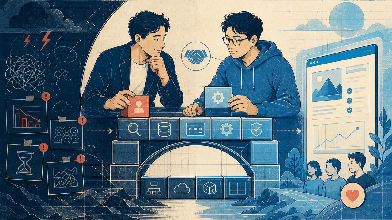 顧客課題と技術設計を橋渡しするCTO共同創業者のイラスト
