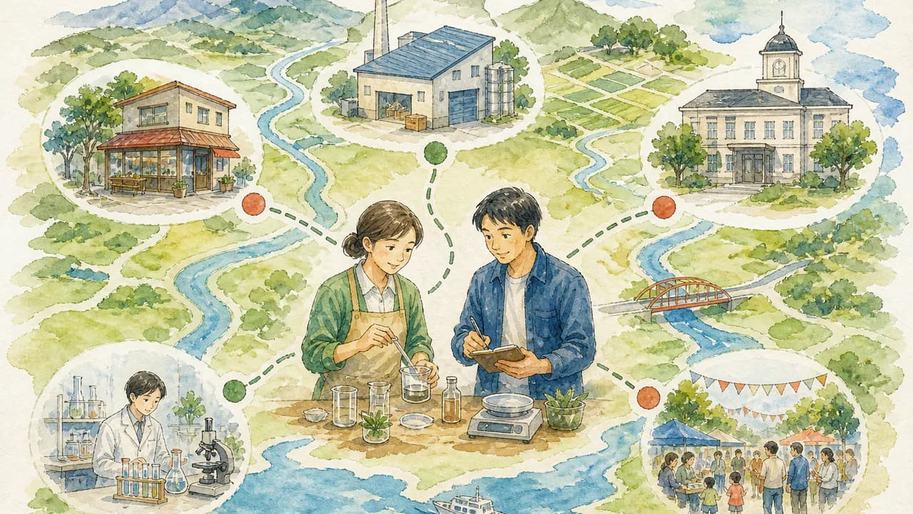 地域の企業や自治体や大学をつなぎ実証実験を始める水彩地図