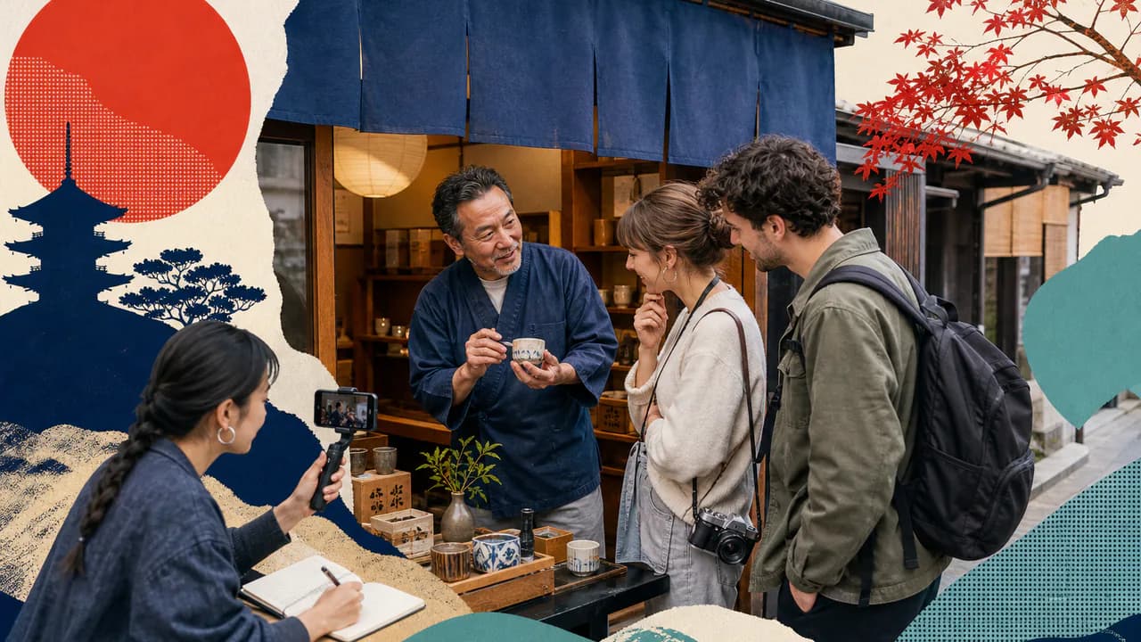 京都の店舗を旅行者へ紹介する多言語コンテンツ制作のコラージュ