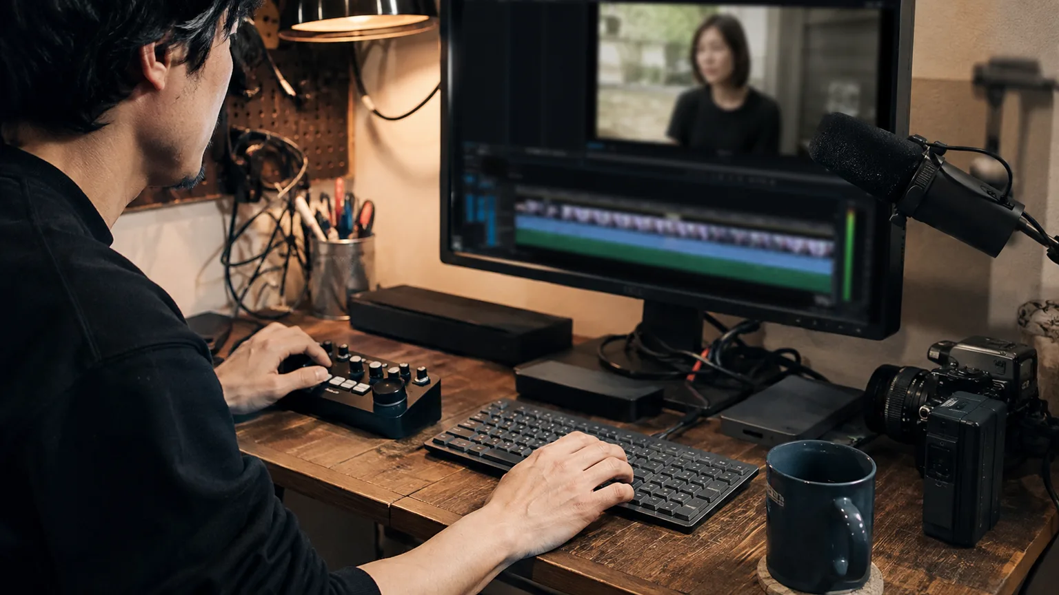 インタビュー動画を編集する制作デスク